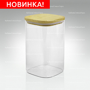 Банка 1,1 л стеклянная квадратная с бамбуковой крышкой оптом и по оптовым ценам в Ростове-на-Дону